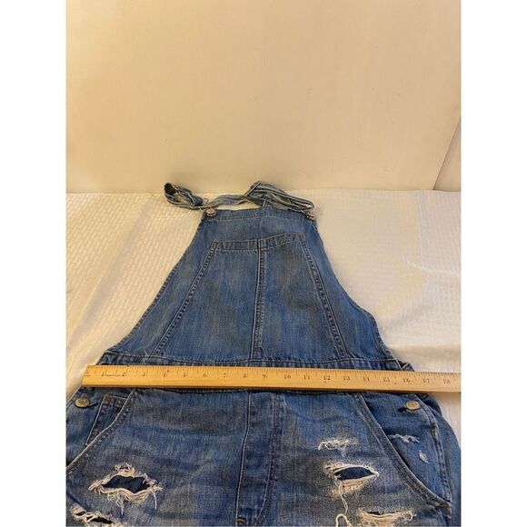 American Eagle denim short overalls medium M distressed #54485 - Picture 7 of 8